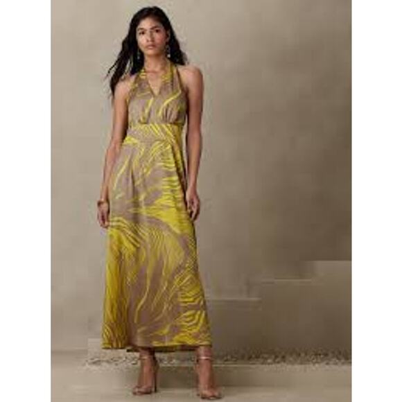 NWT Banana Republic Maxi Sanded Khaki Halter Backless Sundress Petite Women 10P - Picture 1 of 11